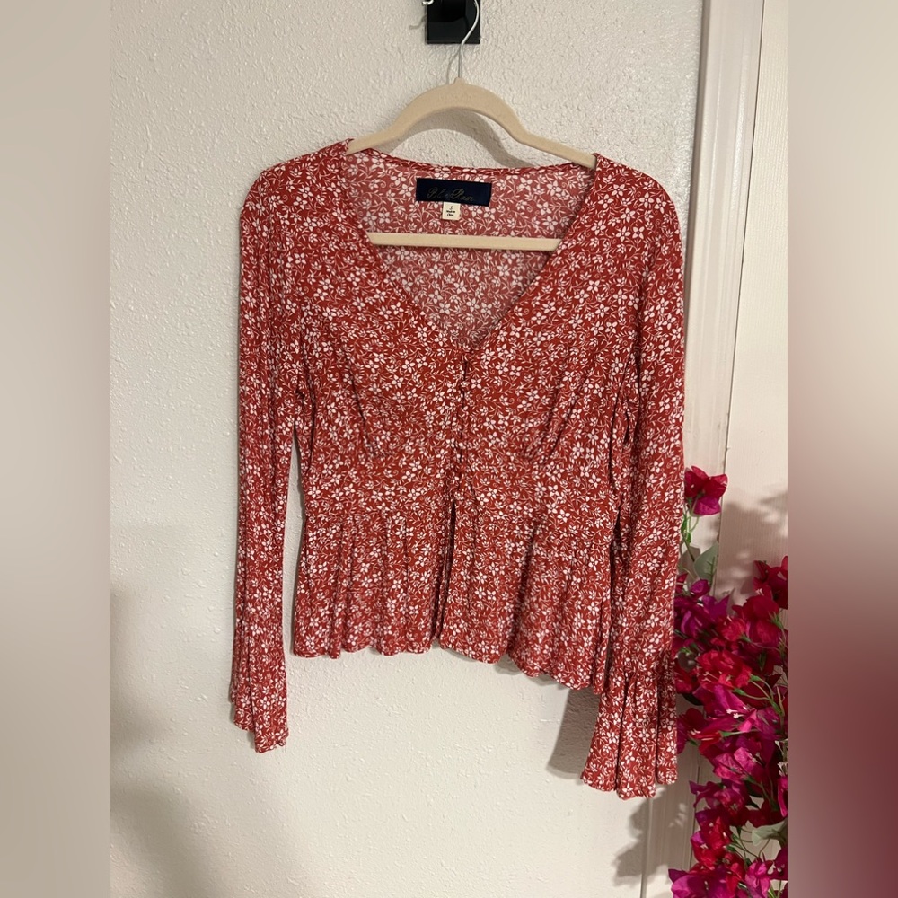 Blue Rain | Button Front Top | Orange
